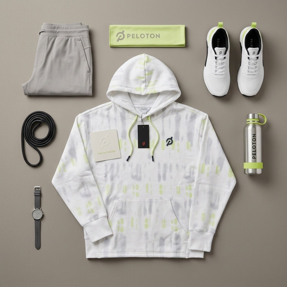 NWT Peloton Chic Tie Dye Pullover Hoodie Women Small White Green Logo $98